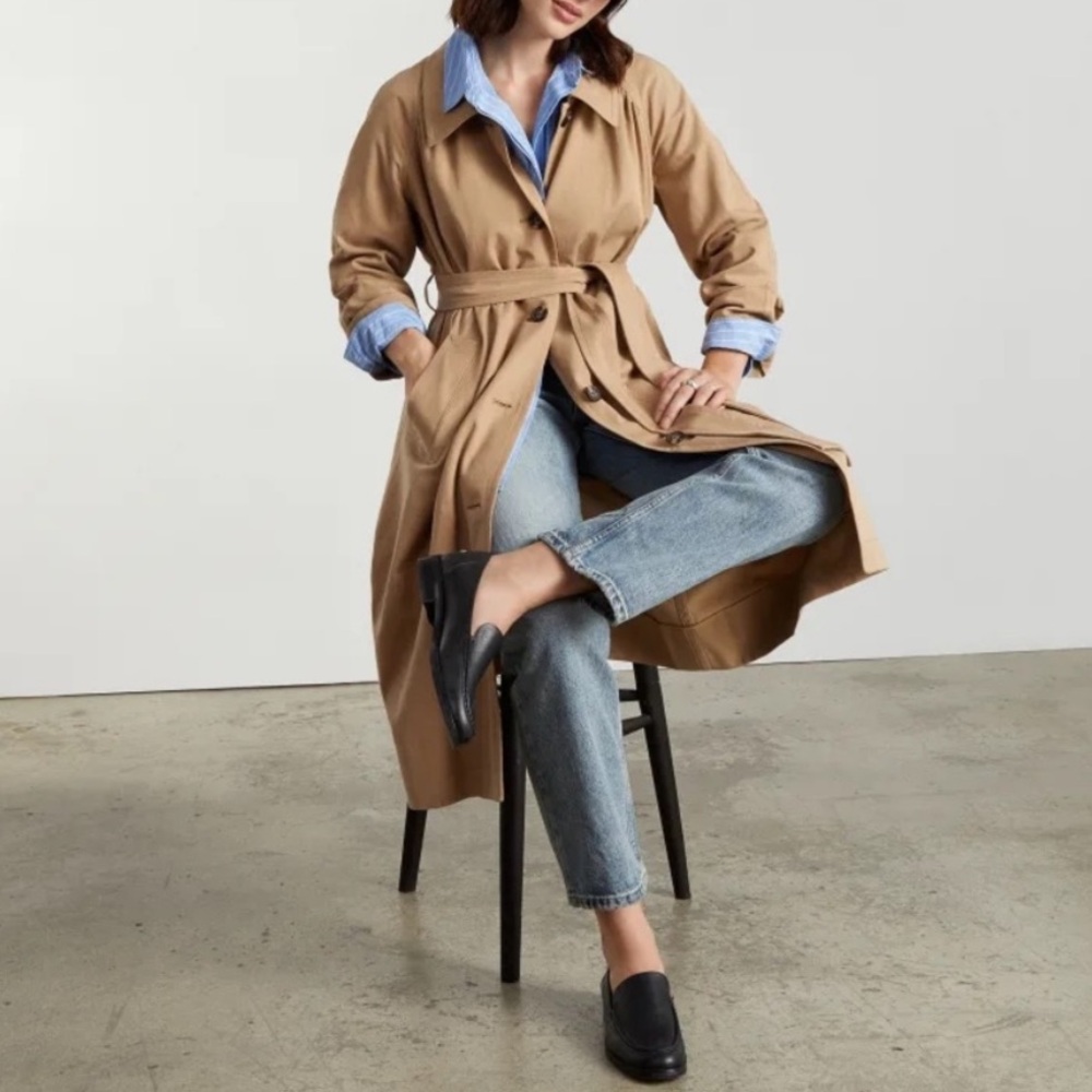 Everlane the gathered drape trench coat S ash brown tie belt timeless old money